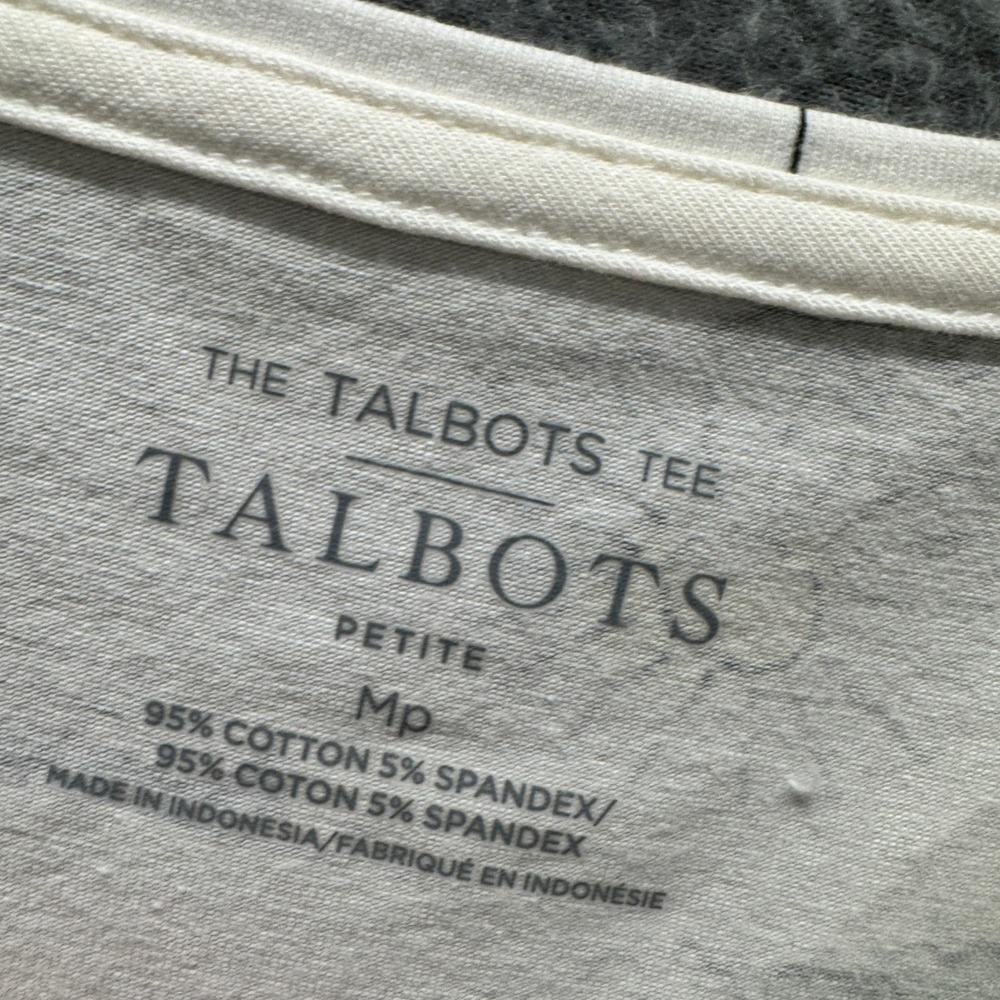 Talbots T-Shirt Womens MP Petite Medium Tee White Coastal Village Boat Print - Picture 2 of 6